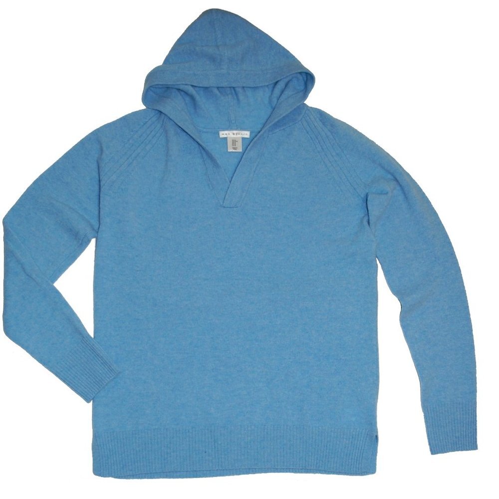 NWT Max Studio Women's 100% 2-Ply Cashmere Hoodie Sweater Blue